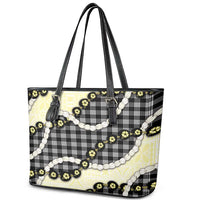 Black Palaka Hawaii Leather Tote Bag Kukui Nut Pikake Lei Hawaiian Tapa Pattern - Polynesian Pride