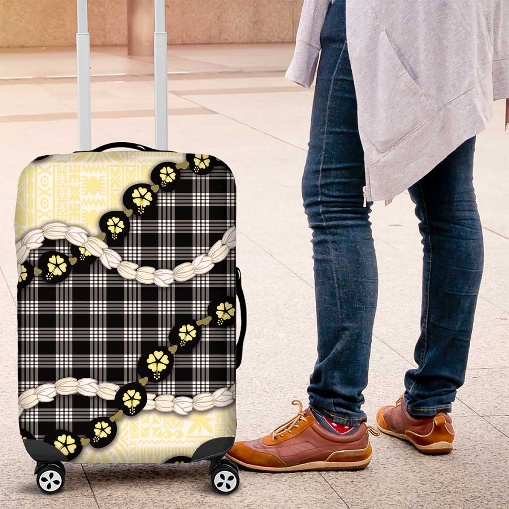 Black Palaka Hawaii Luggage Cover Kukui Nut Pikake Lei Hawaiian Tapa Pattern - Polynesian Pride