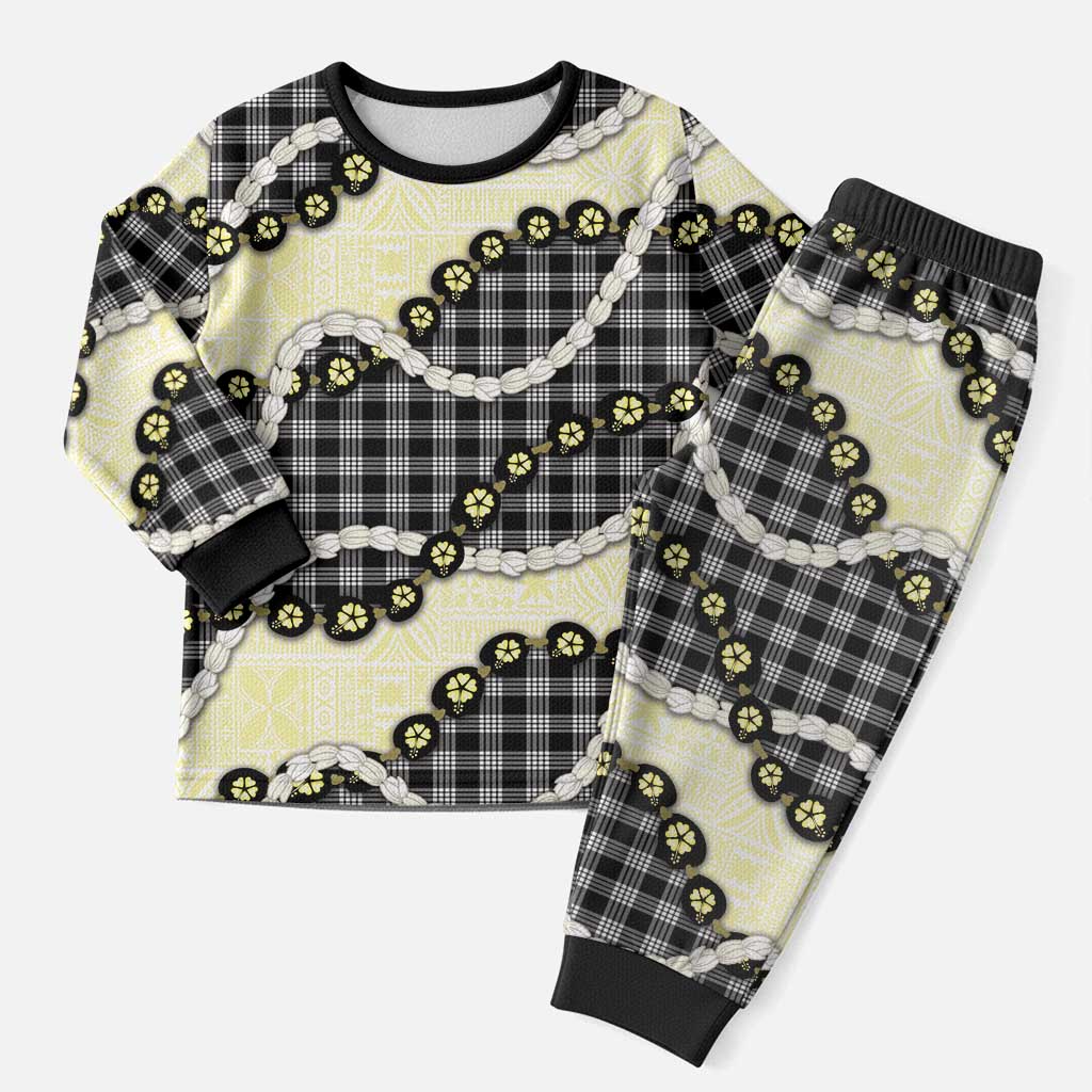 Black Palaka Hawaii Christmas Pajama Set Kukui Nut Pikake Lei Hawaiian Tapa Pattern - Polynesian Pride