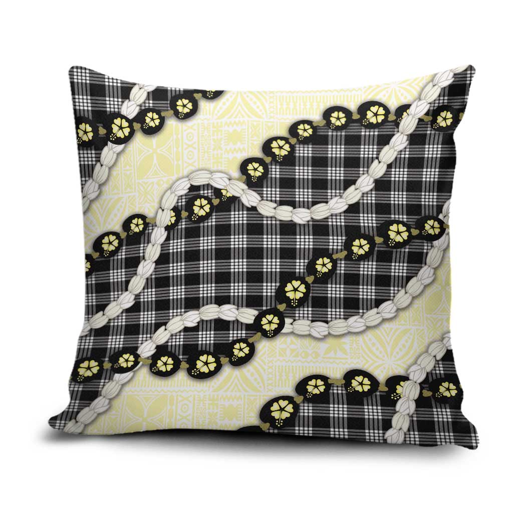 Black Palaka Hawaii Pillow Cover Kukui Nut Pikake Lei Hawaiian Tapa Pattern - Polynesian Pride
