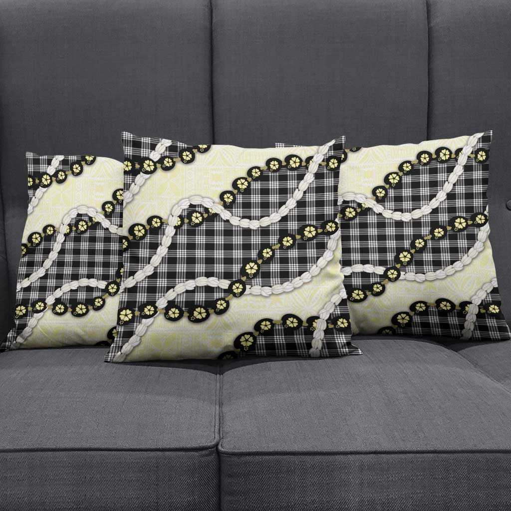 Black Palaka Hawaii Pillow Cover Kukui Nut Pikake Lei Hawaiian Tapa Pattern - Polynesian Pride