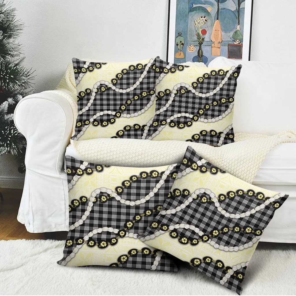 Black Palaka Hawaii Pillow Cover Kukui Nut Pikake Lei Hawaiian Tapa Pattern - Polynesian Pride