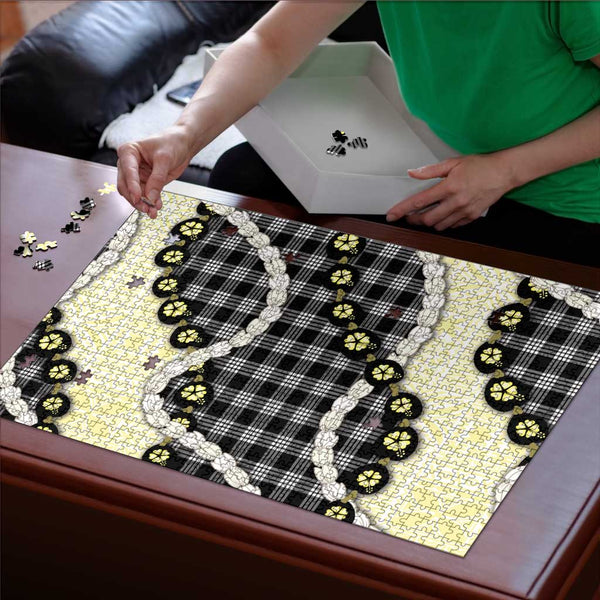 Black Palaka Hawaii Puzzle Kukui Nut Pikake Lei Hawaiian Tapa Pattern LT14