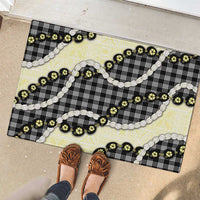 Black Palaka Hawaii Rubber Doormat Kukui Nut Pikake Lei Hawaiian Tapa Pattern - Polynesian Pride