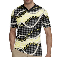 Black Palaka Hawaii Rugby Jersey Kukui Nut Pikake Lei Hawaiian Tapa Pattern - Polynesian Pride