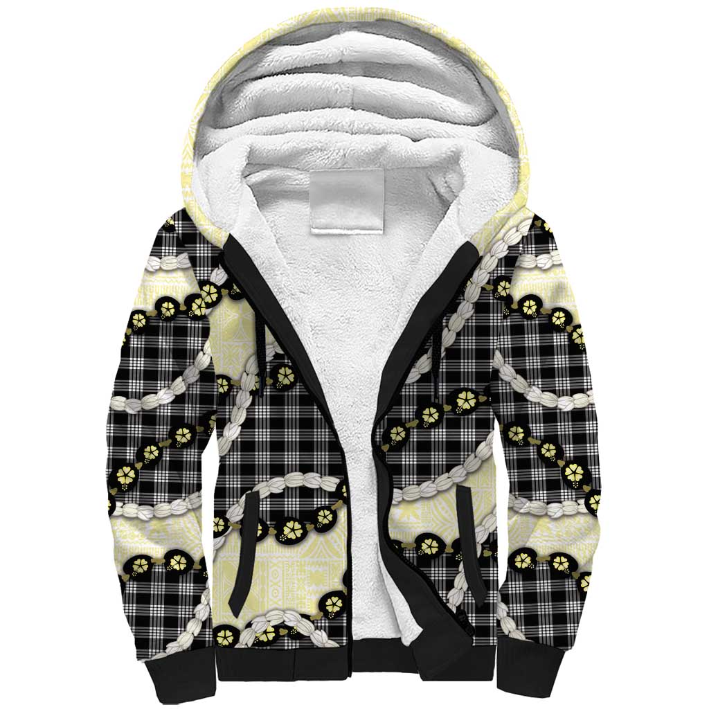 Black Palaka Hawaii Sherpa Hoodie Kukui Nut Pikake Lei Hawaiian Tapa Pattern LT14 Unisex Black - Polynesian Pride