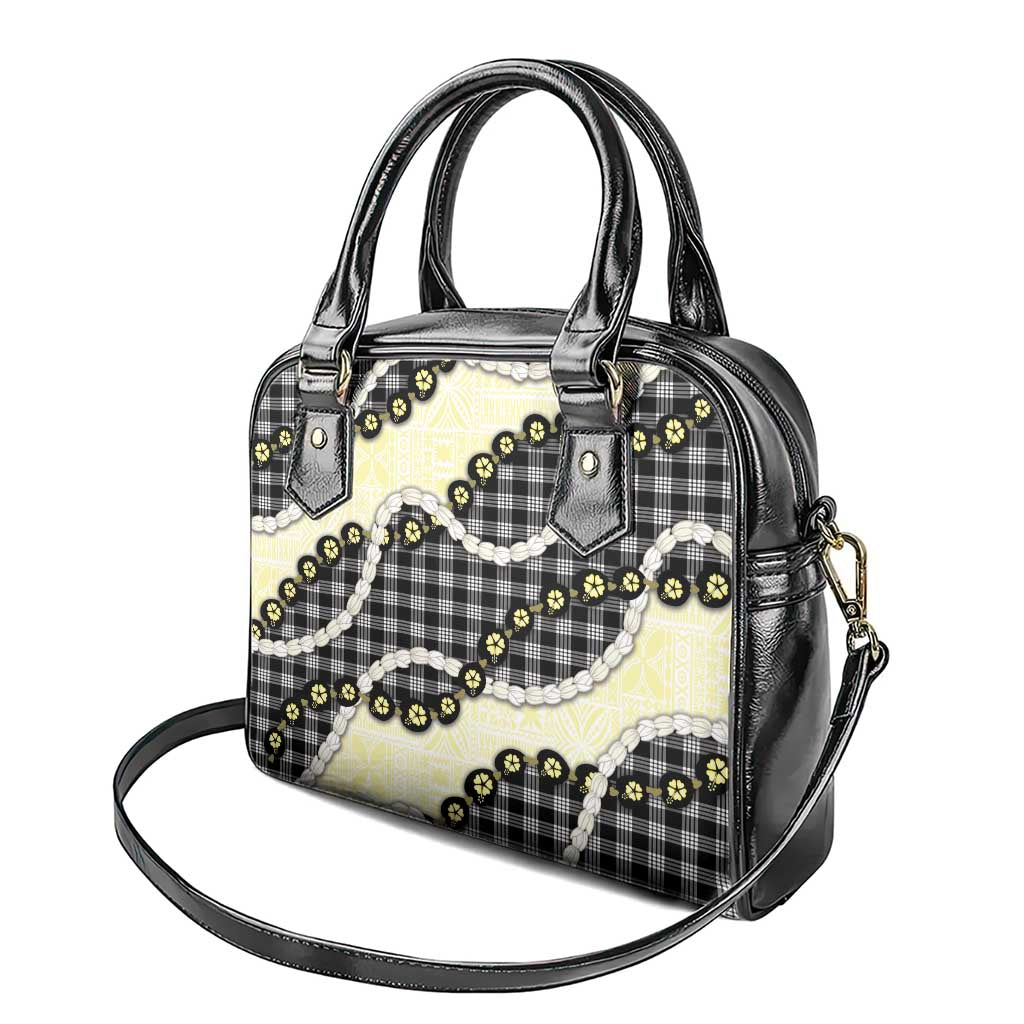 Black Palaka Hawaii Shoulder Handbag Kukui Nut Pikake Lei Hawaiian Tapa Pattern - Polynesian Pride