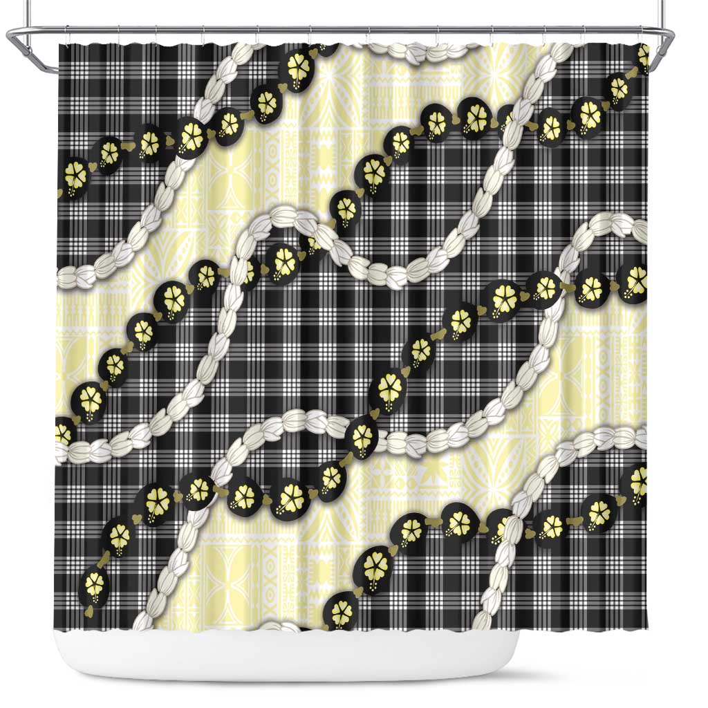 Black Palaka Hawaii Shower Curtain Kukui Nut Pikake Lei Hawaiian Tapa Pattern - Polynesian Pride