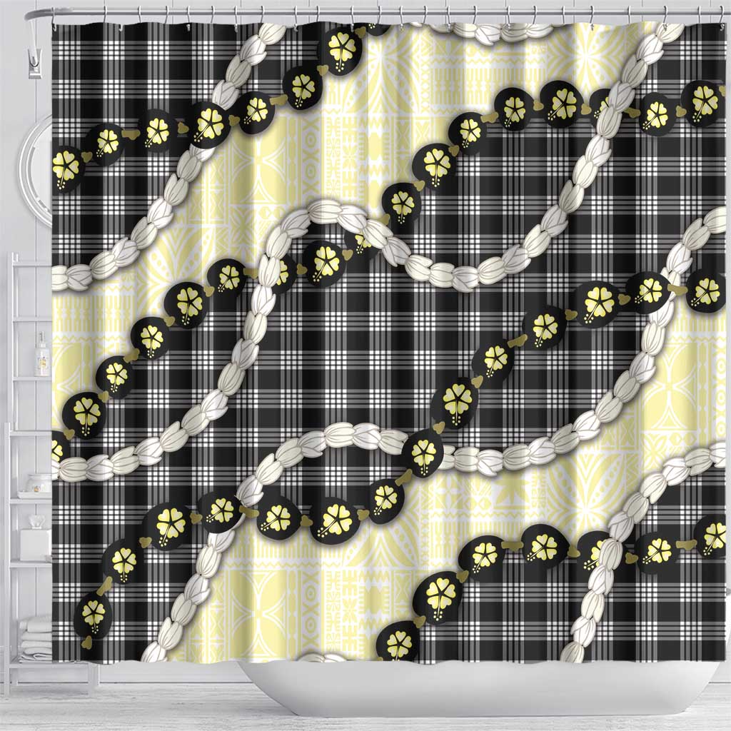 Black Palaka Hawaii Shower Curtain Kukui Nut Pikake Lei Hawaiian Tapa Pattern - Polynesian Pride