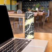 Black Palaka Hawaii Skinny Tumbler Kukui Nut Pikake Lei Hawaiian Tapa Pattern - Polynesian Pride