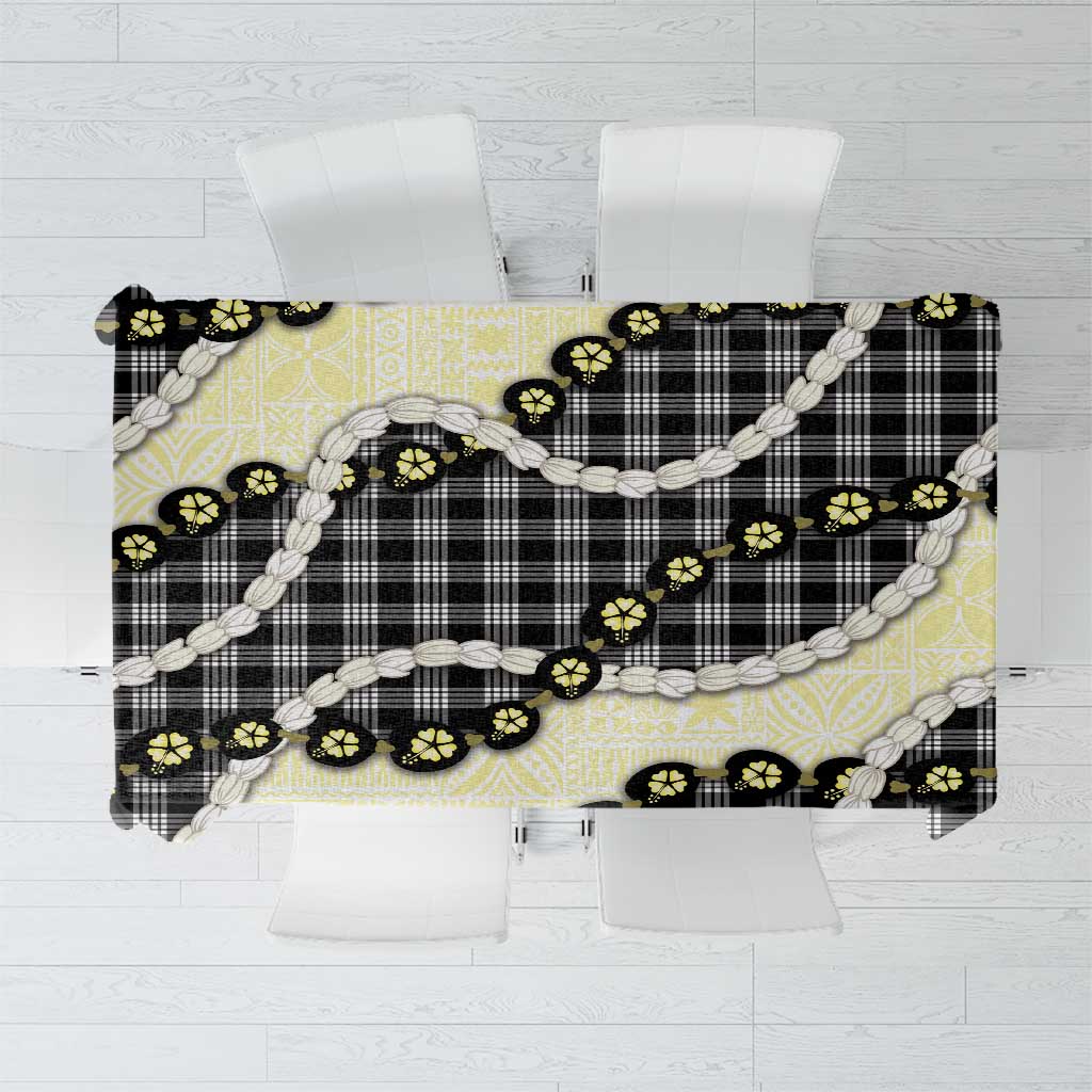 Black Palaka Hawaii Tablecloth Kukui Nut Pikake Lei Hawaiian Tapa Pattern - Polynesian Pride