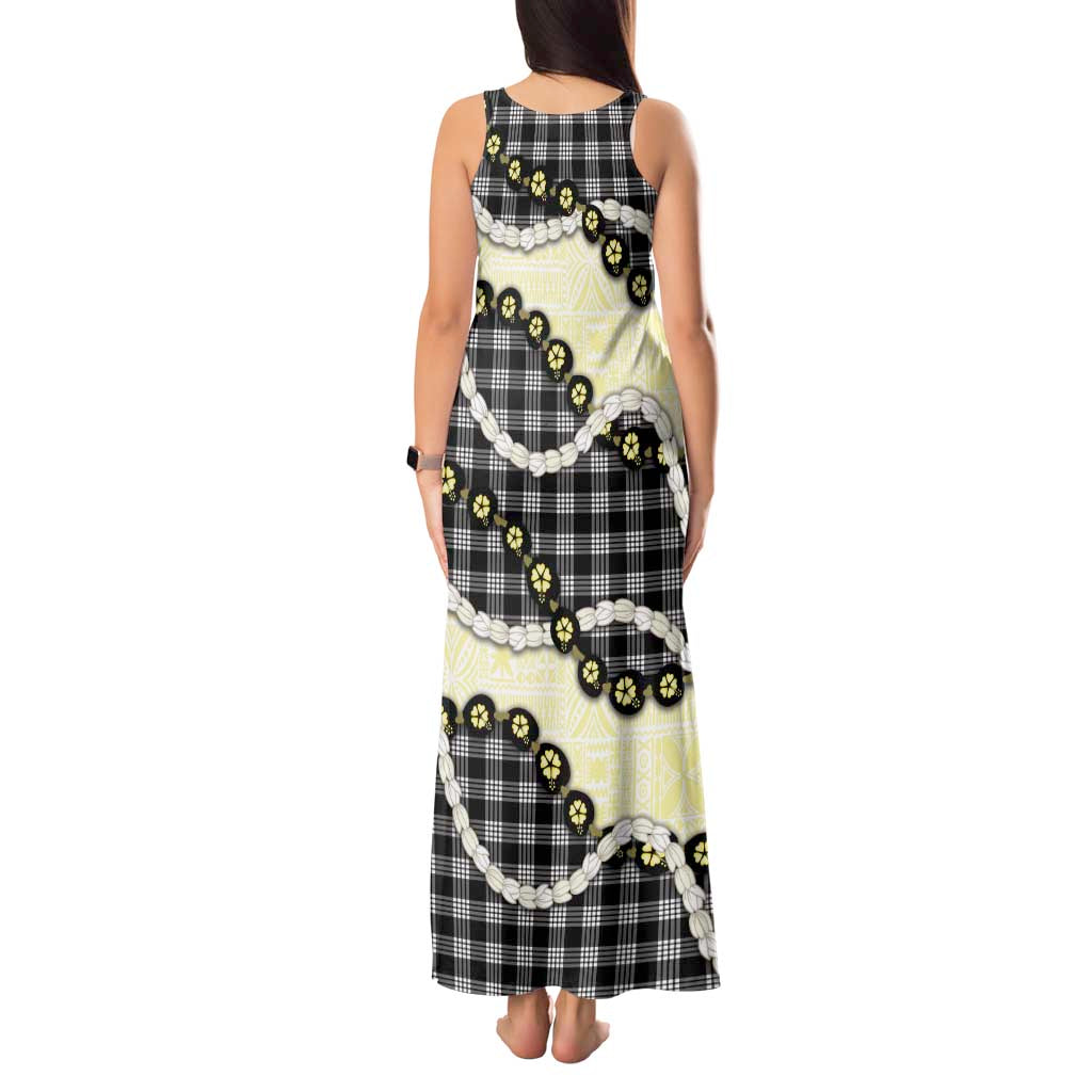 Black Palaka Hawaii Tank Maxi Dress Kukui Nut Pikake Lei Hawaiian Tapa Pattern - Polynesian Pride