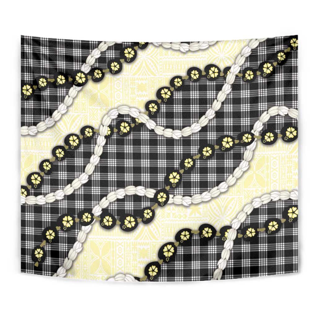 Black Palaka Hawaii Tapestry Kukui Nut Pikake Lei Hawaiian Tapa Pattern - Polynesian Pride