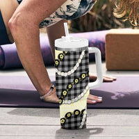 Black Palaka Hawaii Tumbler With Handle Kukui Nut Pikake Lei Hawaiian Tapa Pattern - Polynesian Pride