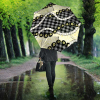 Black Palaka Hawaii Umbrella Kukui Nut Pikake Lei Hawaiian Tapa Pattern - Polynesian Pride