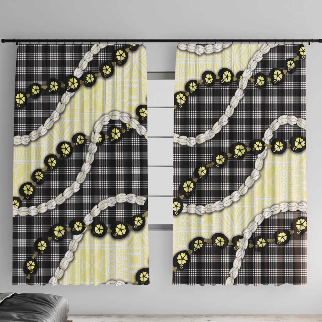Black Palaka Hawaii Window Curtain Kukui Nut Pikake Lei Hawaiian Tapa Pattern - Polynesian Pride