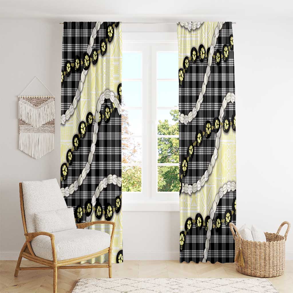 Black Palaka Hawaii Window Curtain Kukui Nut Pikake Lei Hawaiian Tapa Pattern - Polynesian Pride