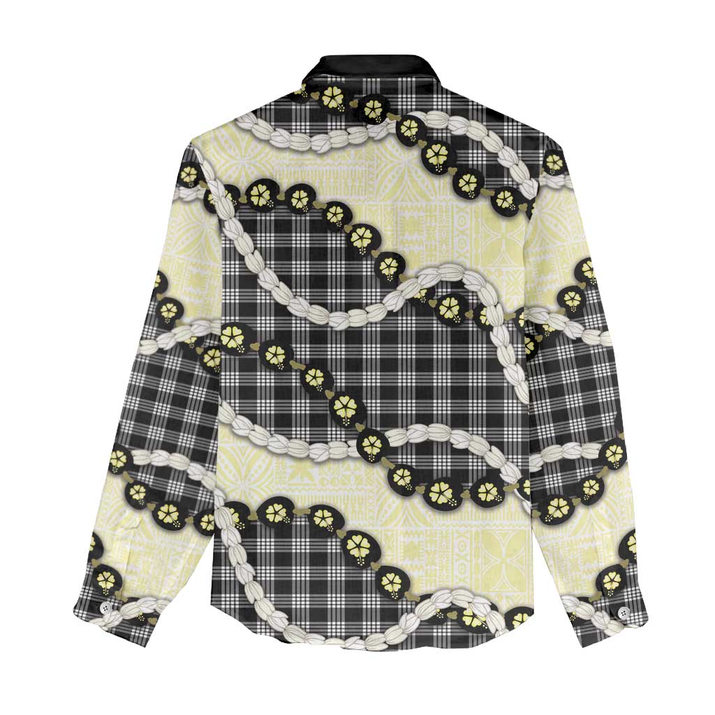 Black Palaka Hawaii Women Casual Shirt Kukui Nut Pikake Lei Hawaiian Tapa Pattern - Polynesian Pride