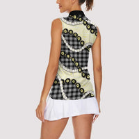 Black Palaka Hawaii Women Sleeveless Polo Shirt Kukui Nut Pikake Lei Hawaiian Tapa Pattern - Polynesian Pride