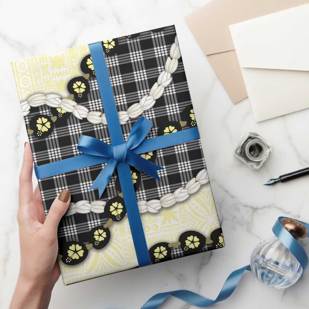 Black Palaka Hawaii Wrapping Paper Kukui Nut Pikake Lei Hawaiian Tapa Pattern - Polynesian Pride