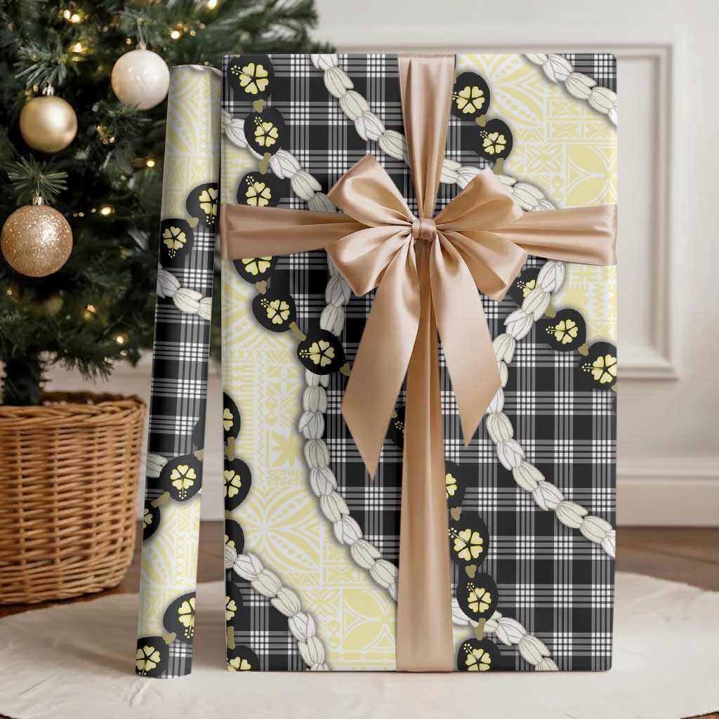 Black Palaka Hawaii Wrapping Paper Kukui Nut Pikake Lei Hawaiian Tapa Pattern - Polynesian Pride