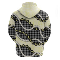 Black Palaka Hawaii Zip Hoodie Kukui Nut Pikake Lei Hawaiian Tapa Pattern - Polynesian Pride