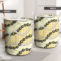 Yellow Palaka Hawaii Laundry Basket Kukui Nut Pikake Lei Hawaiian Tapa Pattern - Polynesian Pride