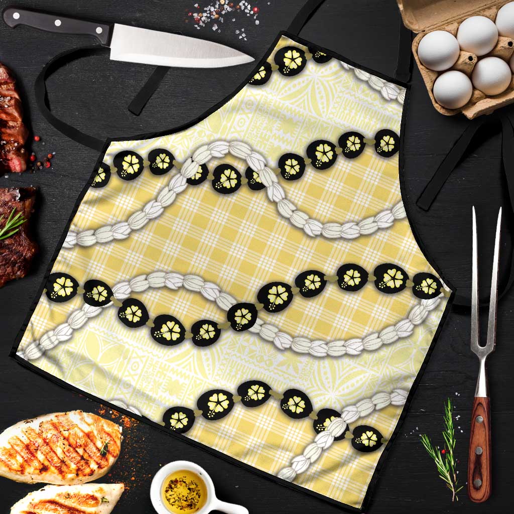 Yellow Palaka Hawaii Apron Kukui Nut Pikake Lei Hawaiian Tapa Pattern - Polynesian Pride
