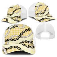 Yellow Palaka Hawaii Baseball Net Cap Kukui Nut Pikake Lei Hawaiian Tapa Pattern - Polynesian Pride