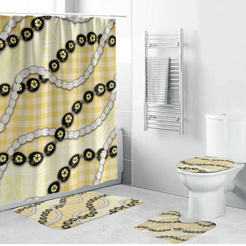 Yellow Palaka Hawaii Bathroom Set Kukui Nut Pikake Lei Hawaiian Tapa Pattern - Polynesian Pride