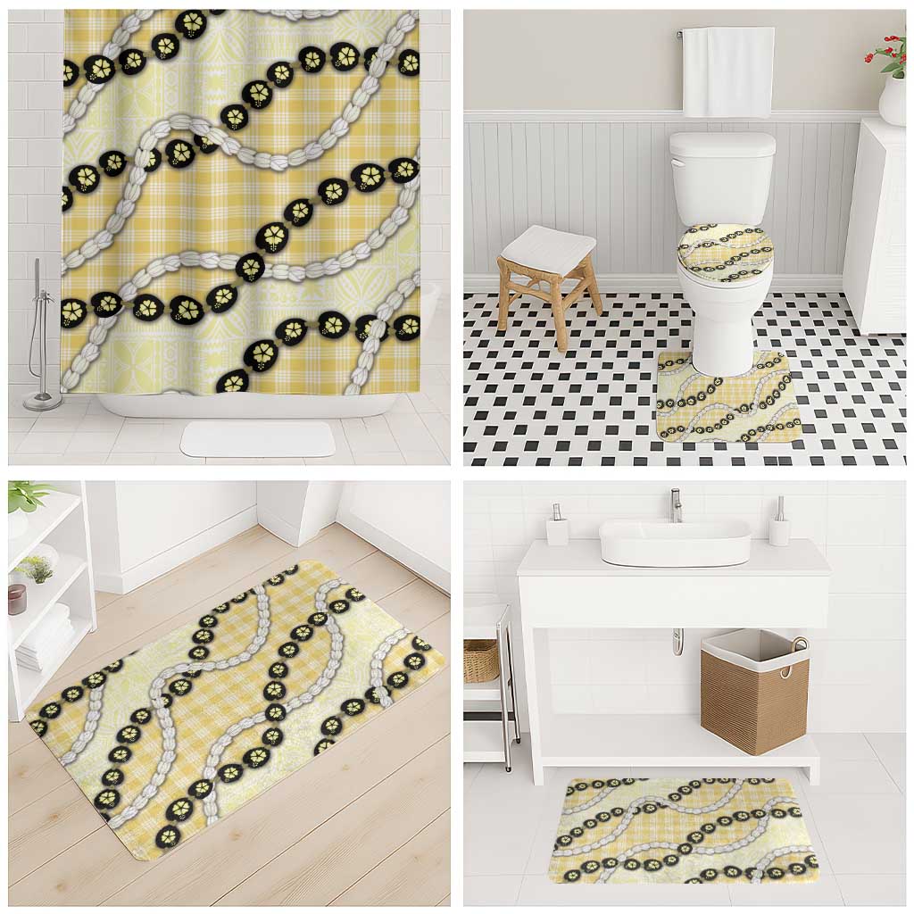 Yellow Palaka Hawaii Bathroom Set Kukui Nut Pikake Lei Hawaiian Tapa Pattern - Polynesian Pride