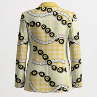 Yellow Palaka Hawaii Blazer Kukui Nut Pikake Lei Hawaiian Tapa Pattern - Polynesian Pride