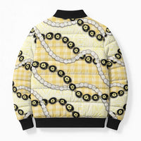 Yellow Palaka Hawaii Bomber Puffer Jacket Kukui Nut Pikake Lei Hawaiian Tapa Pattern - Polynesian Pride