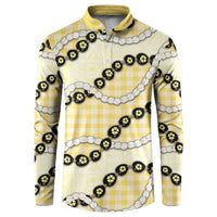 Yellow Palaka Hawaii Button Sweatshirt Kukui Nut Pikake Lei Hawaiian Tapa Pattern - Polynesian Pride