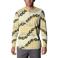 Yellow Palaka Hawaii Button Sweatshirt Kukui Nut Pikake Lei Hawaiian Tapa Pattern - Polynesian Pride