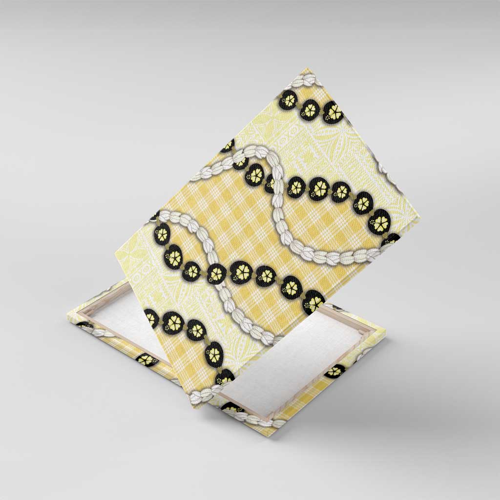 Yellow Palaka Hawaii Canvas Wall Art Kukui Nut Pikake Lei Hawaiian Tapa Pattern - Polynesian Pride