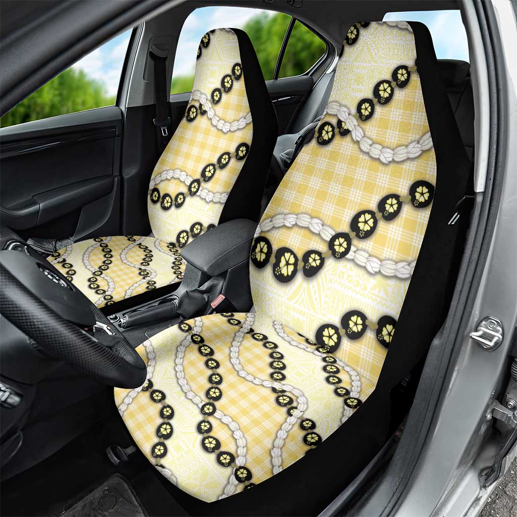 Yellow Palaka Hawaii Car Seat Cover Kukui Nut Pikake Lei Hawaiian Tapa Pattern - Polynesian Pride