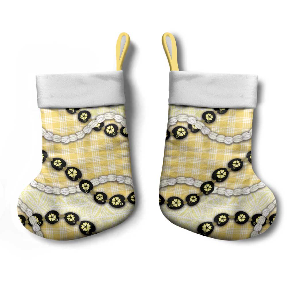 Yellow Palaka Hawaii Christmas Stocking Kukui Nut Pikake Lei Hawaiian Tapa Pattern - Polynesian Pride