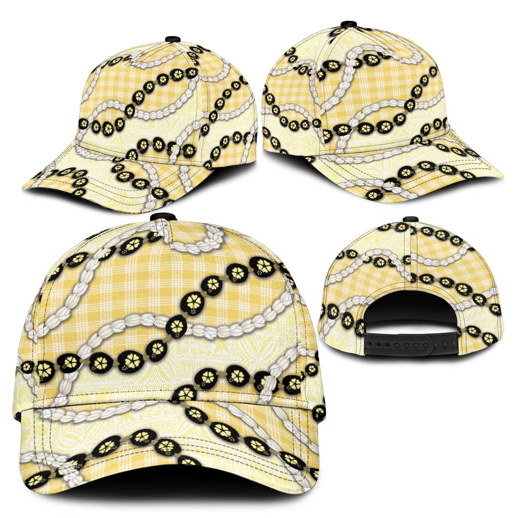 Yellow Palaka Hawaii Classic Cap Kukui Nut Pikake Lei Hawaiian Tapa Pattern - Polynesian Pride