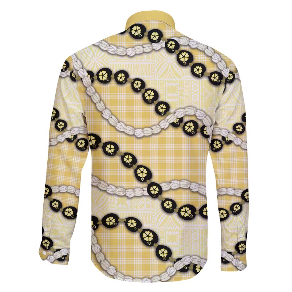 Yellow Palaka Hawaii Family Matching Off Shoulder Short Dress and Hawaiian Shirt Kukui Nut Pikake Lei Hawaiian Tapa Pattern - Polynesian Pride