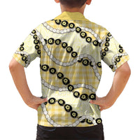 Yellow Palaka Hawaii Family Matching Short Sleeve Bodycon Dress and Hawaiian Shirt Kukui Nut Pikake Lei Hawaiian Tapa Pattern - Polynesian Pride