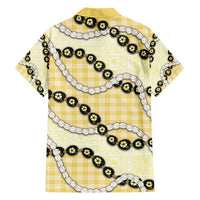 Yellow Palaka Hawaii Family Matching Short Sleeve Bodycon Dress and Hawaiian Shirt Kukui Nut Pikake Lei Hawaiian Tapa Pattern - Polynesian Pride