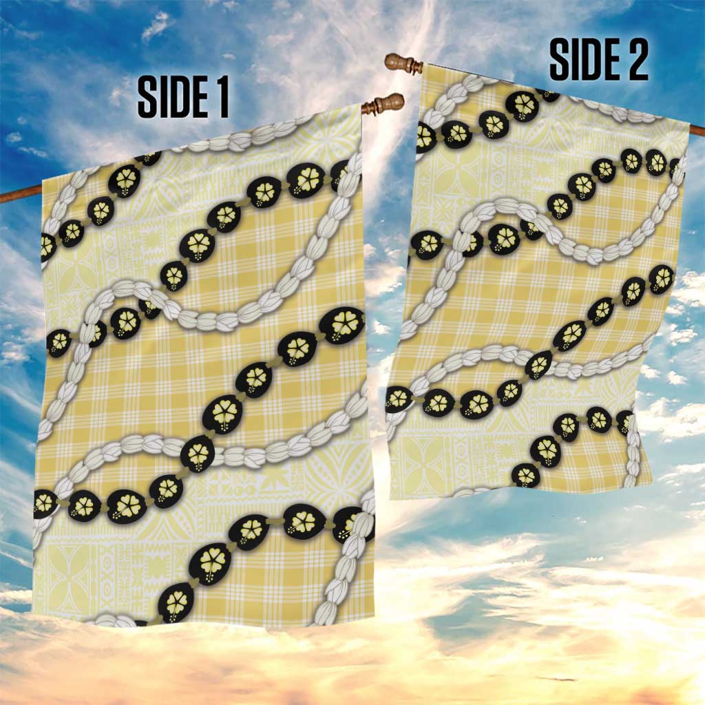 Yellow Palaka Hawaii Garden Flag Kukui Nut Pikake Lei Hawaiian Tapa Pattern - Polynesian Pride