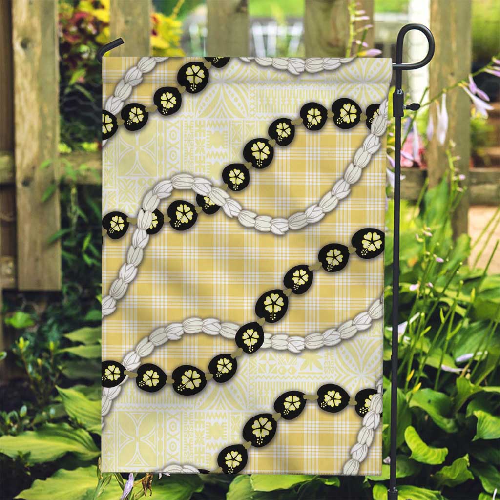 Yellow Palaka Hawaii Garden Flag Kukui Nut Pikake Lei Hawaiian Tapa Pattern - Polynesian Pride
