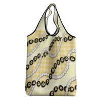 Yellow Palaka Hawaii Grocery Bag Kukui Nut Pikake Lei Hawaiian Tapa Pattern - Polynesian Pride