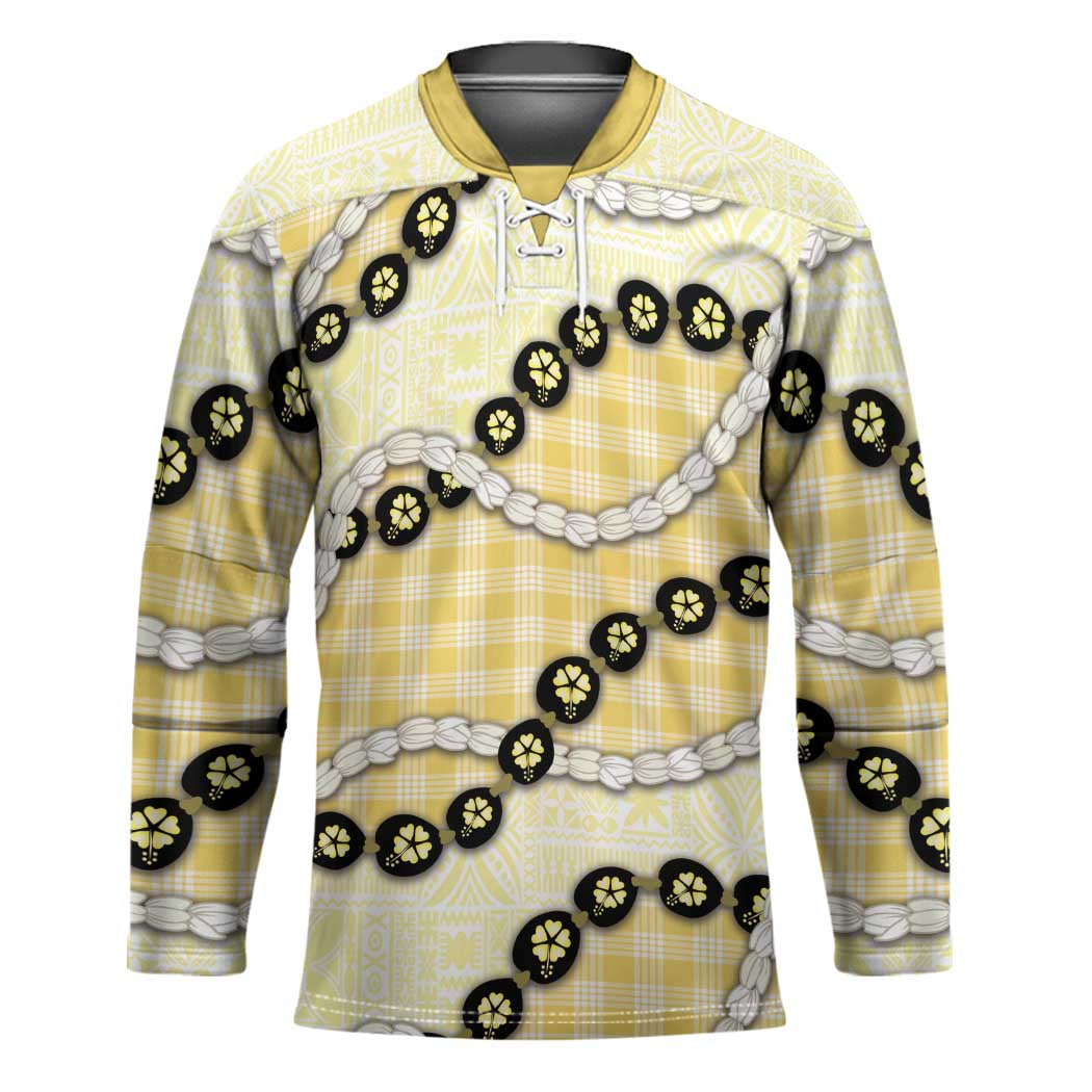Yellow Palaka Hawaii Hockey Jersey Kukui Nut Pikake Lei Hawaiian Tapa Pattern LT14 Unisex Yellow - Polynesian Pride