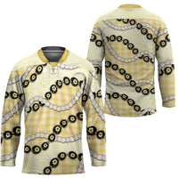 Yellow Palaka Hawaii Hockey Jersey Kukui Nut Pikake Lei Hawaiian Tapa Pattern - Polynesian Pride