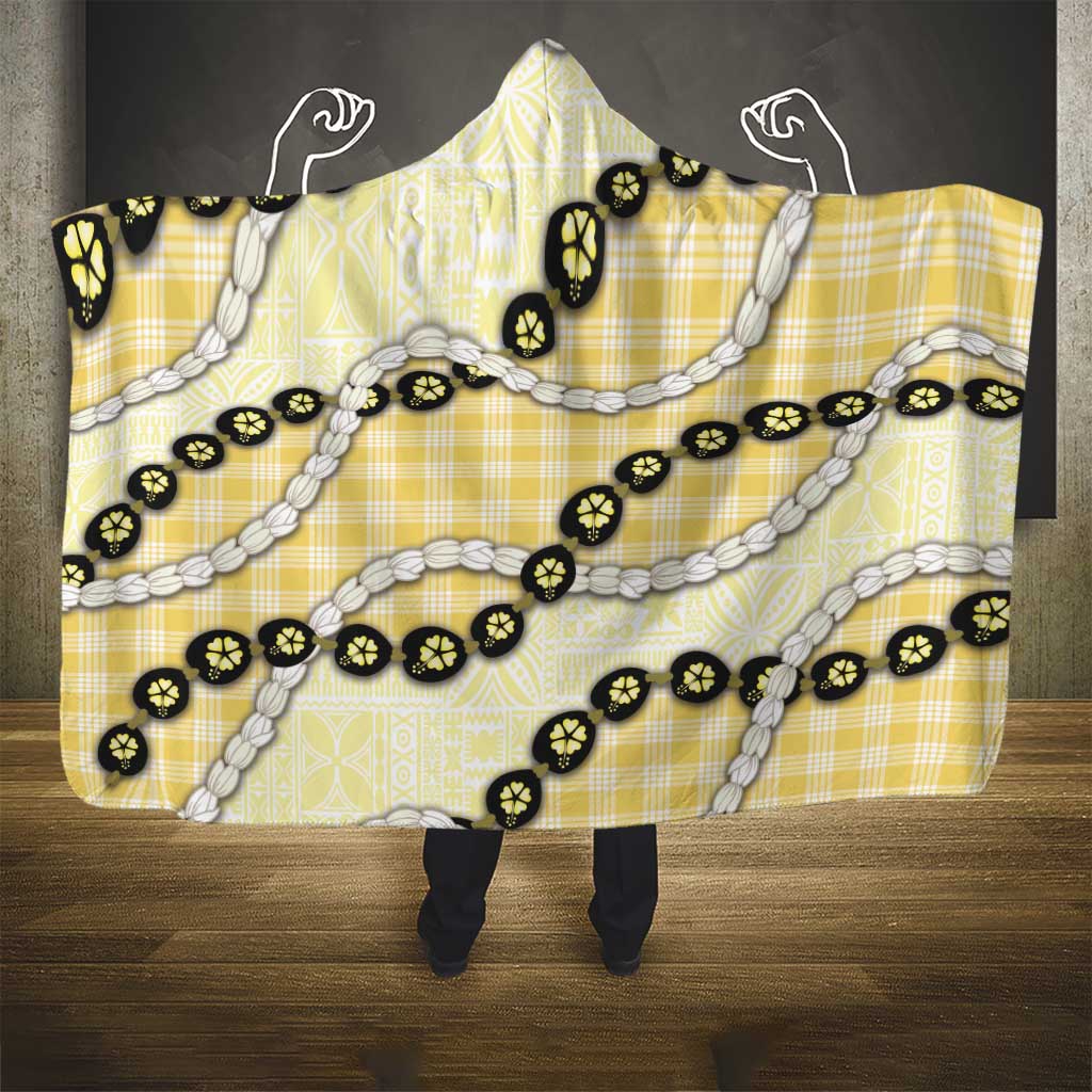 Yellow Palaka Hawaii Hooded Blanket Kukui Nut Pikake Lei Hawaiian Tapa Pattern - Polynesian Pride
