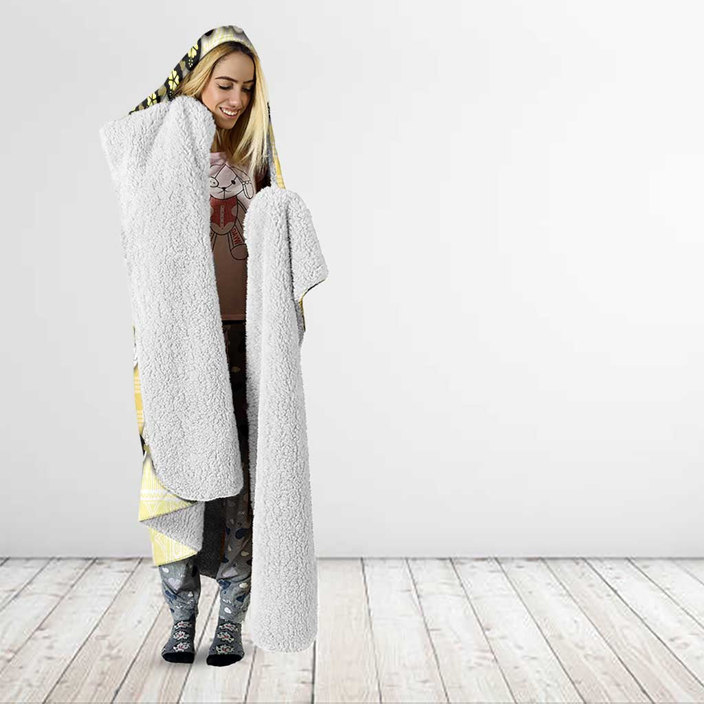 Yellow Palaka Hawaii Hooded Blanket Kukui Nut Pikake Lei Hawaiian Tapa Pattern - Polynesian Pride