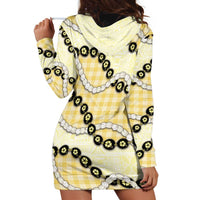 Yellow Palaka Hawaii Hoodie Dress Kukui Nut Pikake Lei Hawaiian Tapa Pattern - Polynesian Pride